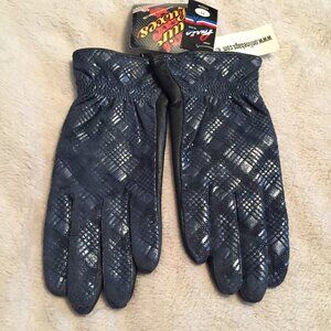 NEW Blue patterned leather gloves sz 7.5
